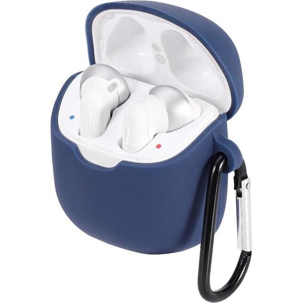 Luxe Siliconen Hoesje Voor JBL Tune 220TWS/225TWS Draadloze Oordopjes - Soft Case Cover Protector - Travel Beschermhoes - Reis Opberghoes Shell Beschermer Hoes - Met Musketon Haakje - Blauw