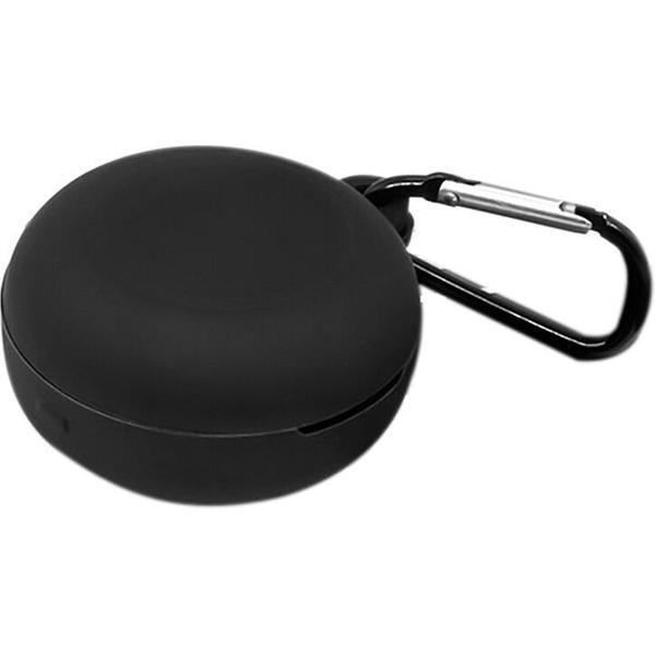 Luxe Siliconen Hoesje Voor LG Tone Free FN7/FN6/FN5/FN4 Draadloze Oordopjes - Soft Case Cover Protector - Travel Beschermhoes - Reis Opberghoes Shell Beschermer Hoes - Met Musketon Haakje - Zwart