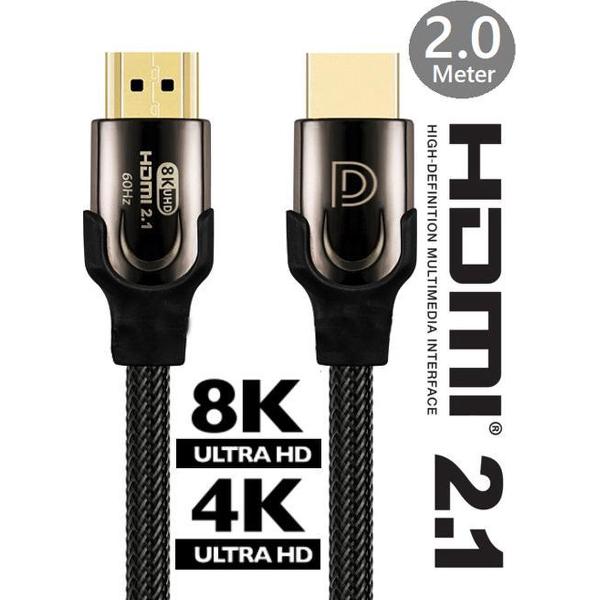 DINTO® HDMI Kabel 2.1 | HDMI kabel 4K Ultra HD + 8K Ultra HD | 2 Meter | HDMI | 48 GBPS | Gold Plated | HDMI naar HDMI | 3D | PS5 |