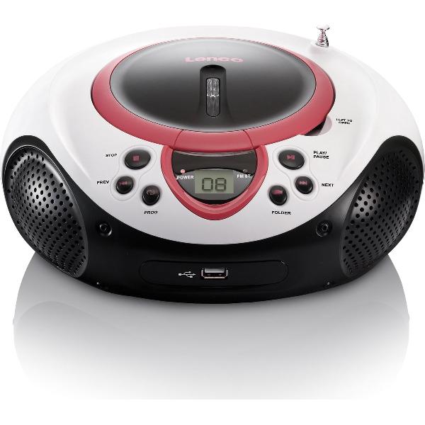 Lenco SCD-38 - Draagbare radio CD-speler met USB aansluiting - Wit/Roze