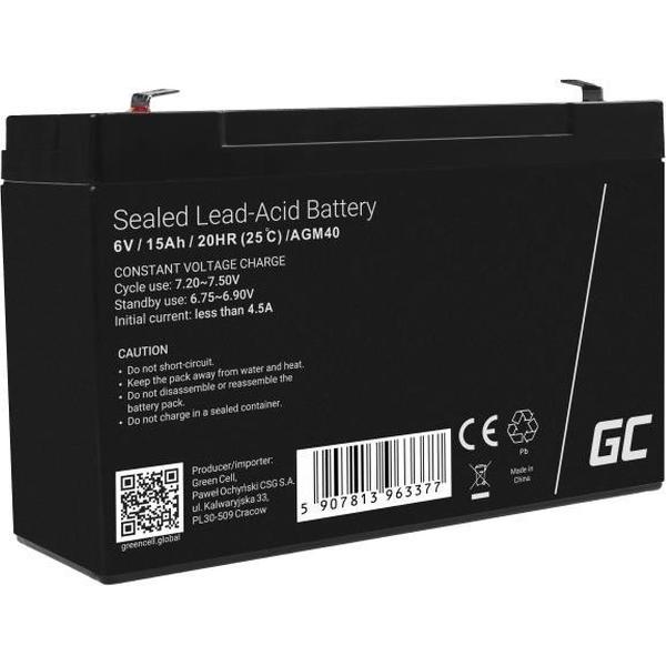 Onderhoudsvrije AGM VRLA 6V 15Ah accu voor alarmsystemen en speelgoed