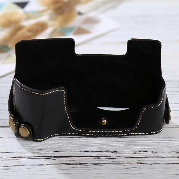 1/4 inch draad PU lederen camera half behuizing basis voor Olympus EM10 (zwart)