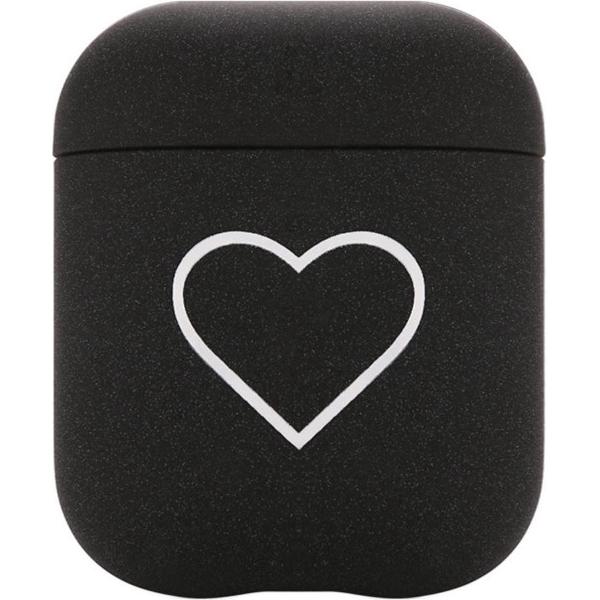 Studio Air® Airpods Hoesje - Cute Heart - Stevig Airpod Hoesje - Zwart - Voor Airpods 1 en 2