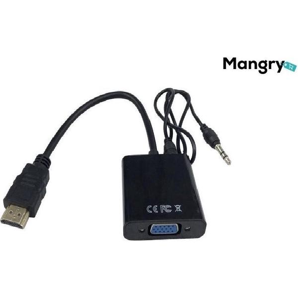Universele HDMI Naar VGA Adapter Converter - Met 3.5MM Jack Aux & USB Voeding Kabel - Analoog Naar Digitaal Video Omvormer - Male To Female - 1080P Full HD - Zwart - Mangry