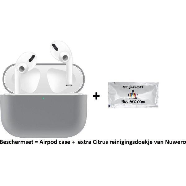 Nuwero – Airpods Pro Case/Hoesje – HOOGWAARDIGE KWALITEIT - Airpods Pro Siliconen - Airpods Pro Cover - Airpods Pro Bescherming - Airpods Case - Geschikt voor Airpods Pro - GRIJS + Nuwero cleaning Doekje