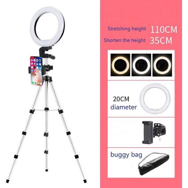 Sandesen Statief LED ringlamp telefoonhouder 110cm hoog, met bluetooth en afstandsbediening