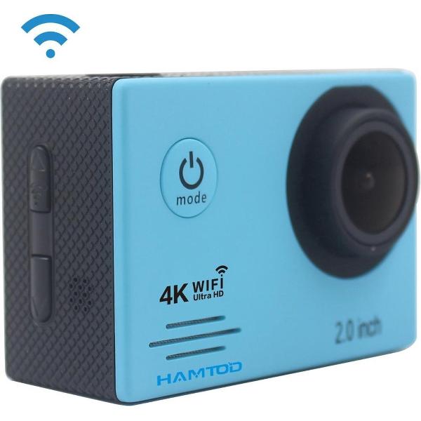 HAMTOD HF60 UHD 4K WiFi 16.0MP Sportcamera met onderwaterbehuizing, Generalplus 4247, 2,0 inch LCD-scherm, 120 graden groothoeklens, met eenvoudige accessoires (blauw)