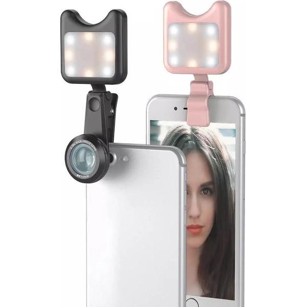 LOUZIR Cameralens voor smartphone -selfie Flashlight Smartphone Lens Clip-On Groothoeklens 15x met LED-verlichting