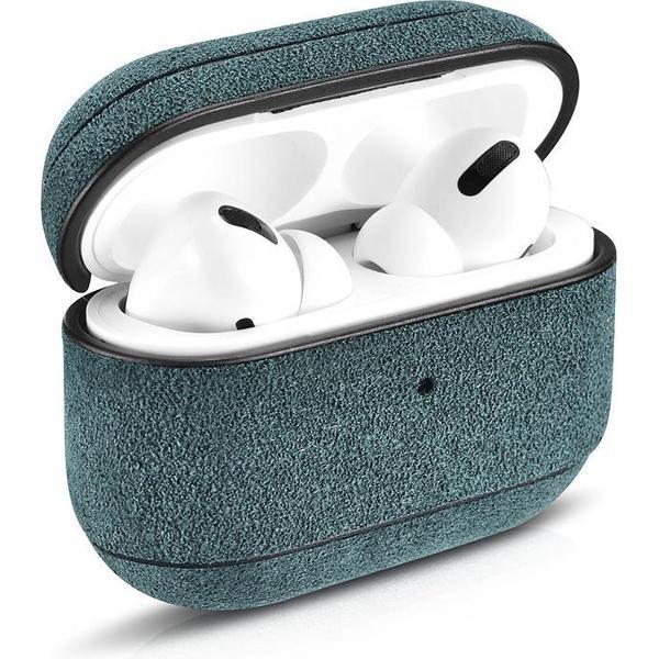 Icarer AirPods Pro Case Alcantara Leer hoesje voor Apple AirPods Pro lederen bescherm Etui Groen