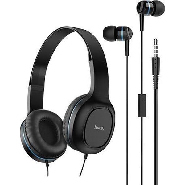 HOCO W24 Enlighten Two-Pack - Koptelefoon met Draad + Earbuds Oordopjes - 3,5mm AudioJack Connector - Blauw