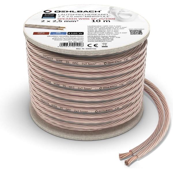 OEHLBACH Luidsprekerkabel 2 x 2,5 mm² minihaspel 10 meter Transparant