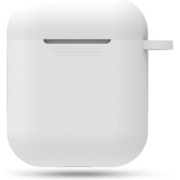 AirPods Hoesje Siliconen Case - Wit - Geschikt voor Apple AirPods 1 en 2 - AirPods case met lus