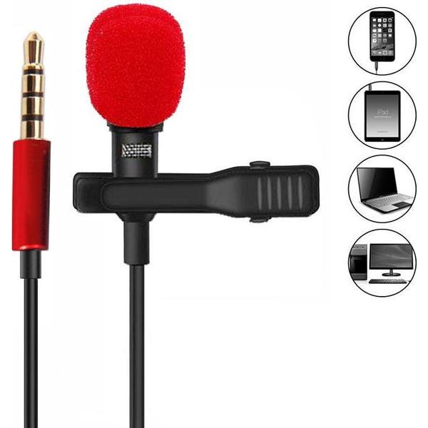 Microfoon voor Camera - Laptop - Smartphone - PC - Videocamera - Pocket condensator MIC - Clip-on lavalier - Aux aansluiting - Red