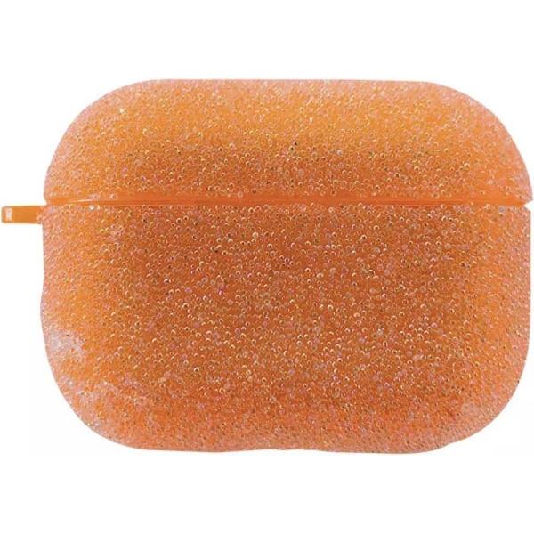 Airpods Pro Case Cover - Glitters Neon Oranje - Beschermhoes - Bescherm Etui inclusief karabijnhaak - Geschikt voor Apple Airpods Pro