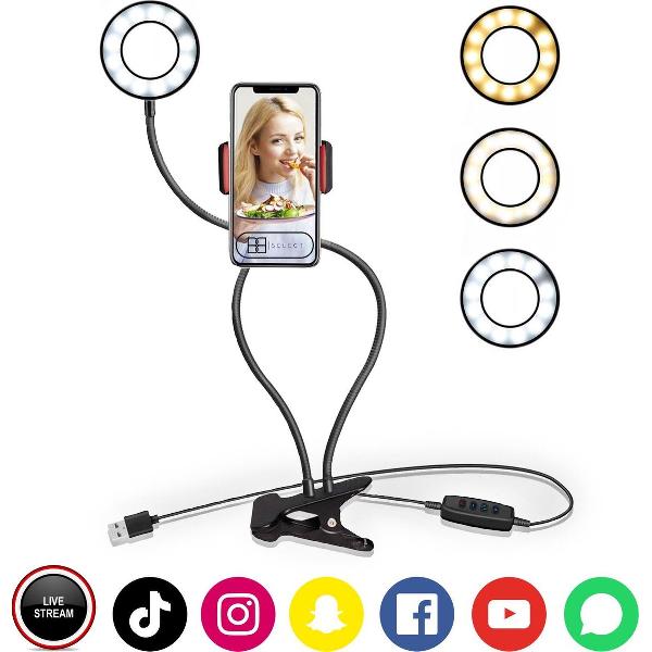 BB SELECT | Selfie vlog LED ringlamp met telefoonhouder – Ring Licht – Make-up lamp - TikTok