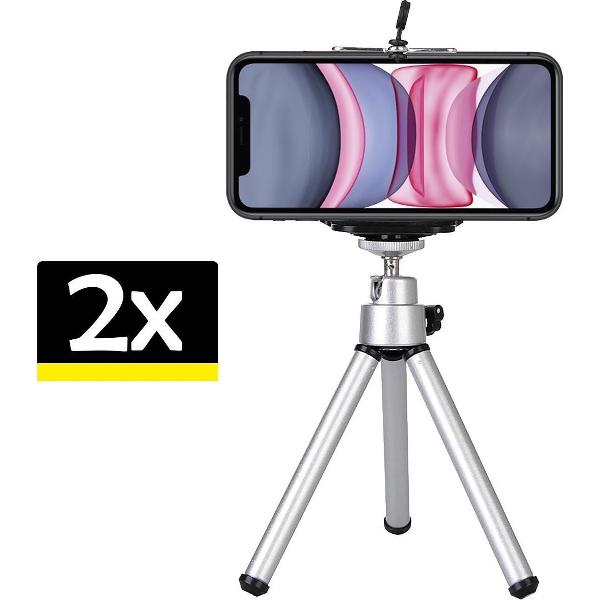 Mini Statief Smartphone Tripod Telefoon Houder - Zilver - 2 Stuks