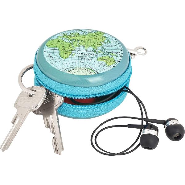opbergdoosje Wereldkaart metaal oordopjes sleutels 7 cm