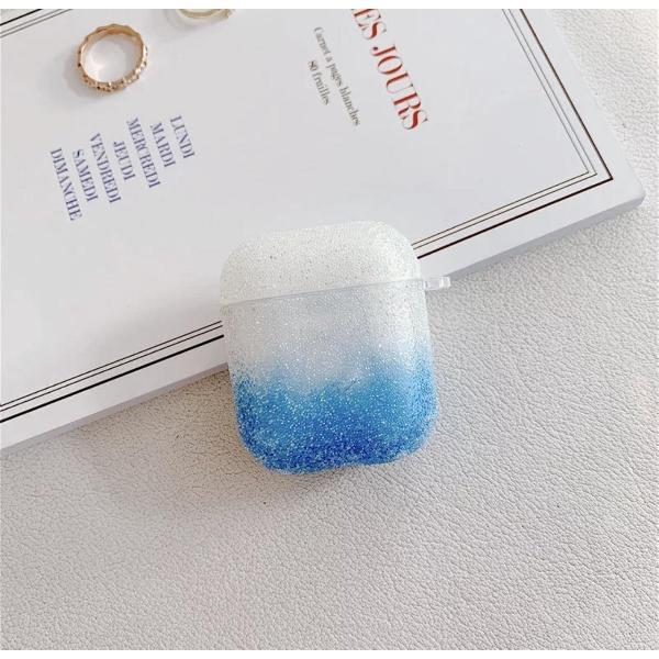 Airpods Case Cover - Glitters Blauw - Beschermhoes - Bescherm Etui inclusief karabijnhaak - Geschikt voor Apple Airpods 1/2
