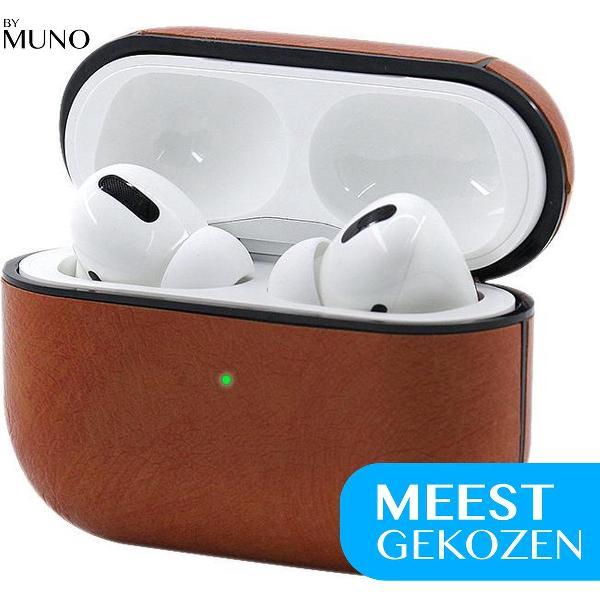 Leren Case Lichtbruin Apple Airpods Pro - In-ear Koptelefoon -Airpods Pro Hoesje Lichtbruin