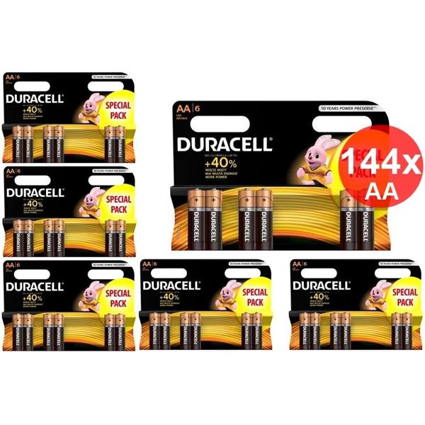 Duracell LR6 / AA / R6 / MN 1500 1.5V Alkaline batterij - 144 Stuks (24 Blisters a 6st)