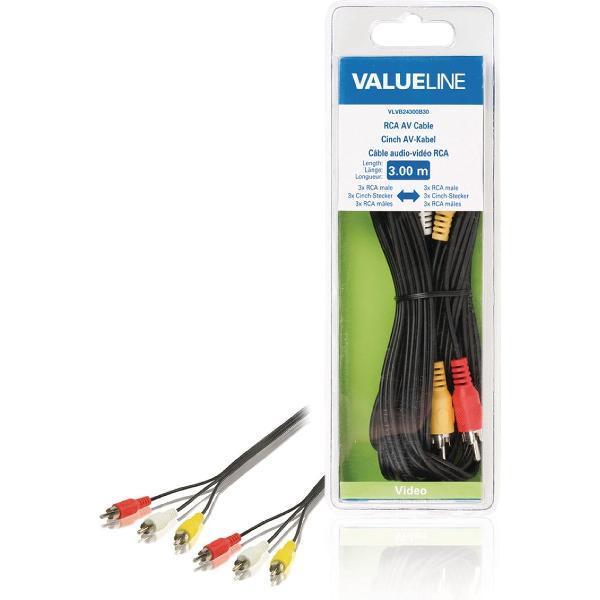 Valueline 3x RCA, 3m audio kabel 3 x RCA Zwart