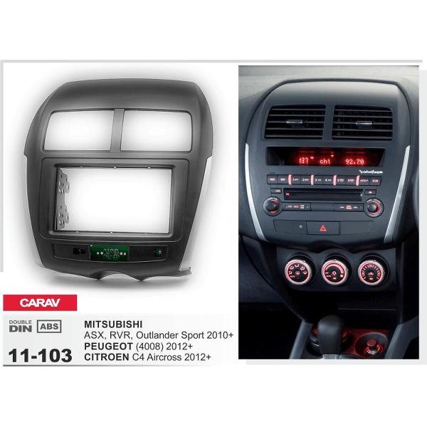 2-DIN PEUGEOT (4008) 2012+ / MITSUBISHI ASX, RVR, Outlander Sport 2010+ / CITROEN C4 Aircross 2012+ (w/PCB for Airbag and Alarm signal) afdeklijst / installatiekit Audiovolt 11-103