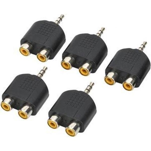 5 stuks 3.5 mm Stereo mannetje naar twee RCA vrouwtje Converters Adapters