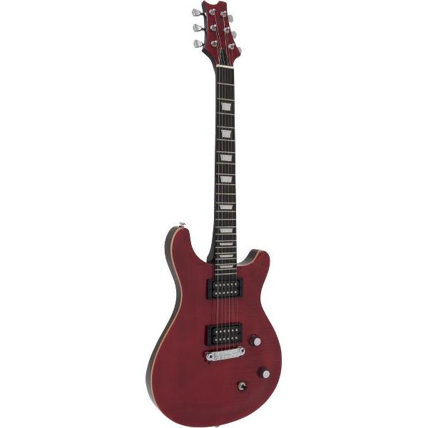 DIMAVERY DP-600 Moderne Elektrische gitaar - flamed red - rood