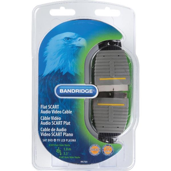 Bandridge 21pin platte scartkabel met vergulde contacten - 1 meter