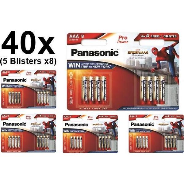 40 Stuks (5 Blisters a 8st) - Panasonic Alkaline PRO Power LR03/AAA 1.5V batterijen