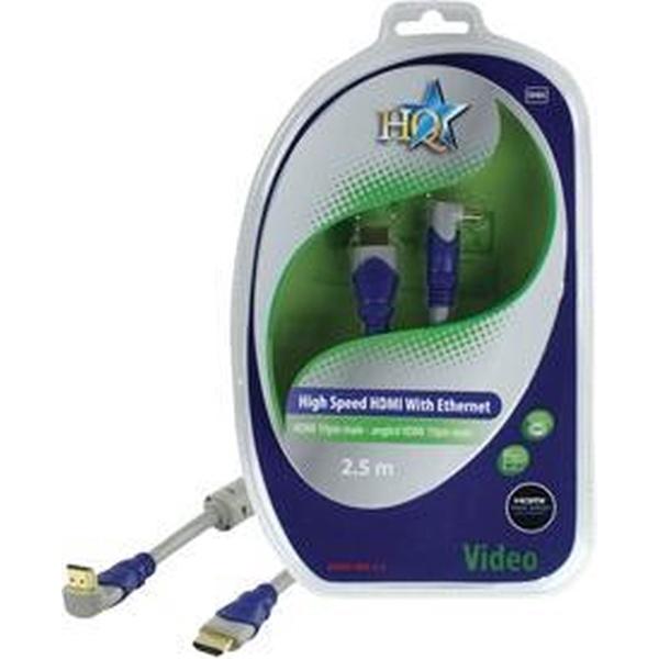 HQ - 1.4 High Speed HDMI kabel - eenzijdig haaks - 2.5 m - Grijs/Blauw