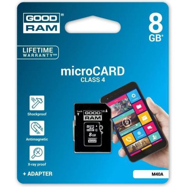 Micro SDHC-kaart 8GB Klasse 4 met SD adapter