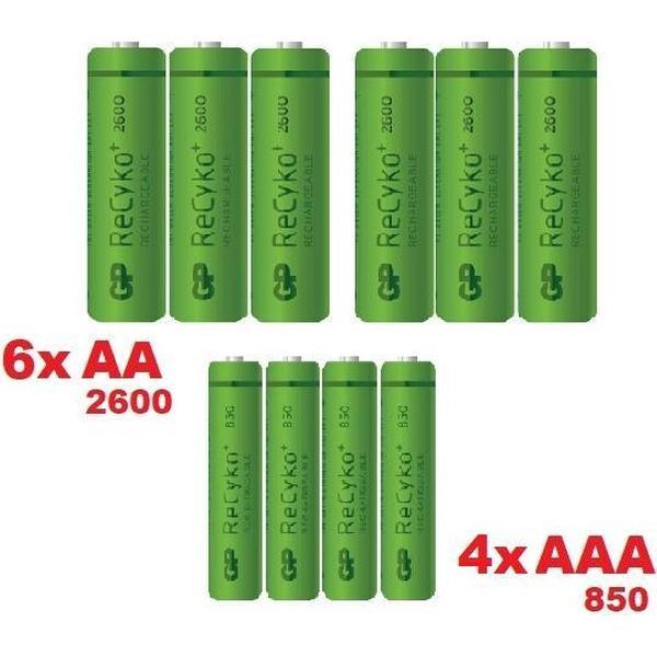 GP 6x AA 2600 + 4x AAA 850 ReCyko+ Oplaadbare Batterijen -10 stuks