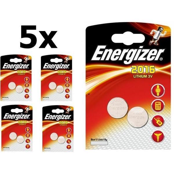 10 Stuks (5 Blister a 2st) Energizer CR2016 Professional Electronics 3V 90mAh Lithium knoopcel