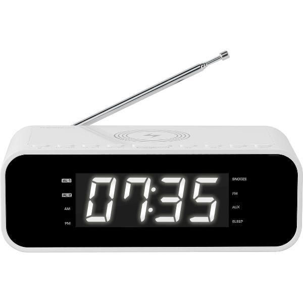 Thomson Dubbel Alarm Wekkerradio - Inductie Telefoon Oplader - Wit