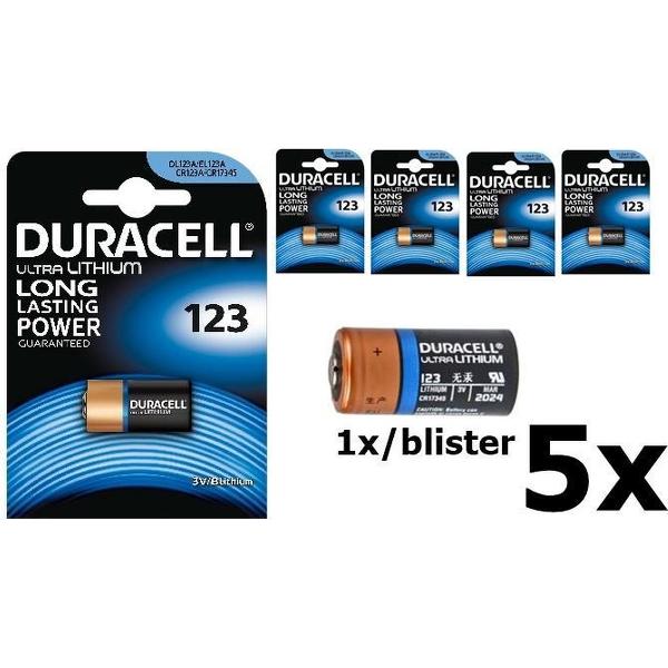 5 Stuks - Duracell CR123 CR123A Lithium Blister Pack