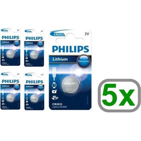 5 Stuks - Philips CR2032 3v lithium knoopcelbatterij