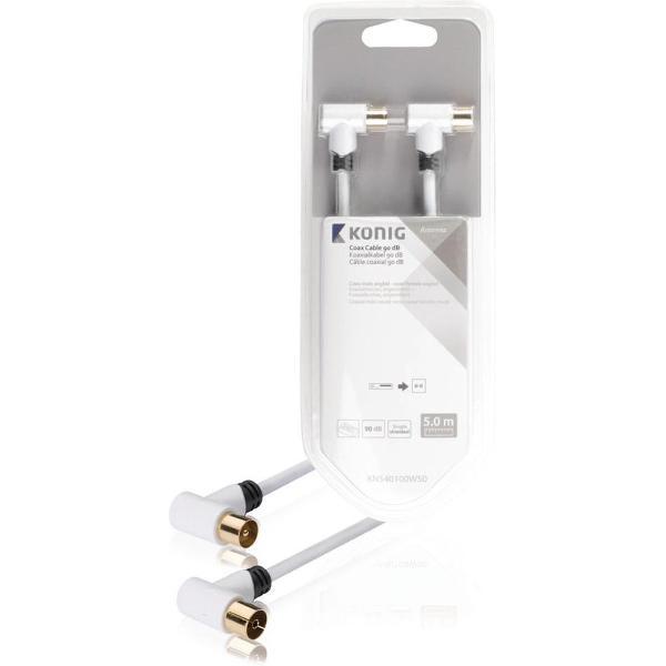 Coax cable 90 dB coax male angled - female angled 5.00 m white