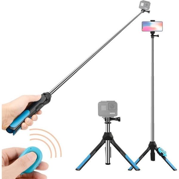 Bluetooth-afstandsbediening Geïntegreerde statief Selfie Stick voor GoPro HERO9 Black / HERO8 Black / 7/6/5/5 sessie / 4 sessie / 4/3 + / 3/2/1, DJI Osmo Action, Xiaoyi en andere actiecamera's / 4- 6 inch telefoons, grootte: 19-93 cm (blauw)
