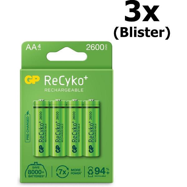 12 Stuks (3 Blisters a 4st) - GP Recyko+ 2700 Series AA/HR06 2600mah 1.2V NiMH Oplaadbare Batterijen