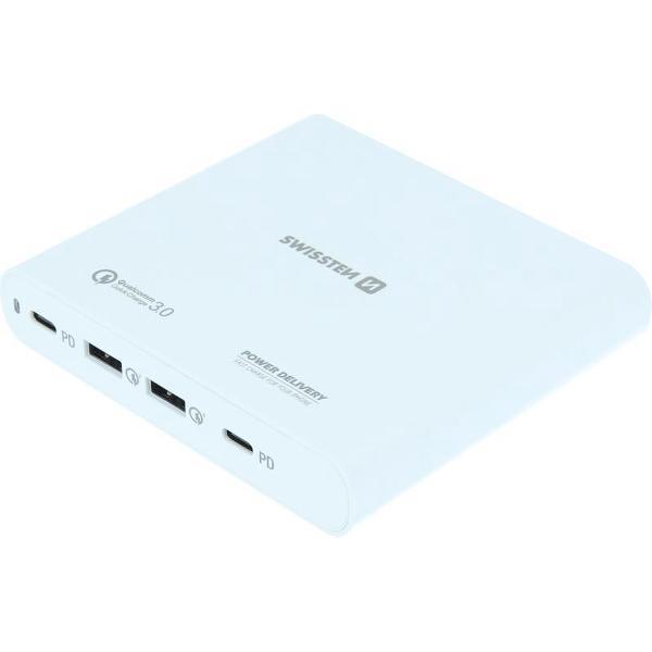 Swissten Laptop Oplader met 4 Poorten - 87W PD3.0 & QC3.0 PPS - Wit