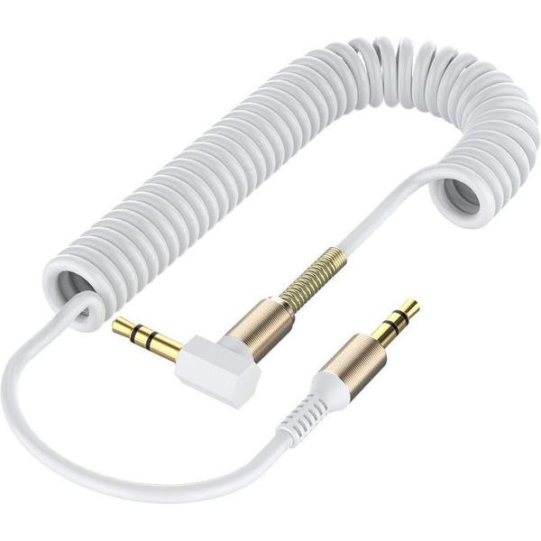 Jack kabel | 3.5 mm| Krulsnoer | Trekontlasting | Verguld| 15 - 130 cm | Wit