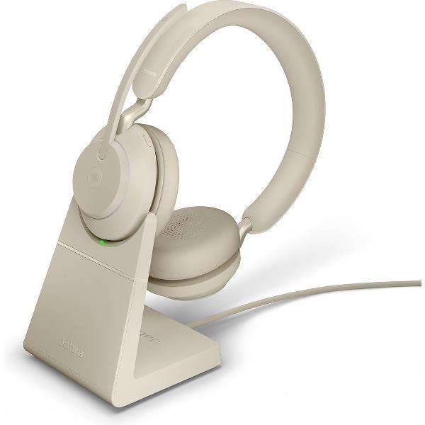 Jabra Evolve2 65 UC Stereo Headset USB-A - UC-gecertificeerd (Zoom, Google Hangout, Avaya, Mitel ...) - Incl. Laadstandaard - Beige