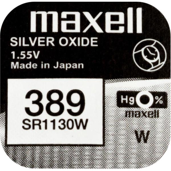 MAXELL 389 / SR1130W zilveroxide knoopcel horlogebatterij 2 (twee) stuks