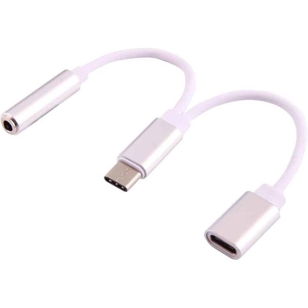 USB-C / Type C Male naar 3,5 mm Female & Type-C Female Audio Adapter, voor Galaxy S8 & S8 + / LG G6 / Huawei P10 & P10 Plus / Xiaomi Mi6 & Max 2 en andere smartphones (zilver)
