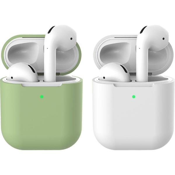 2 beschermhoesjes voor Apple Airpods - Groen & Wit - Siliconen case geschikt voor Apple Airpods 1 & 2