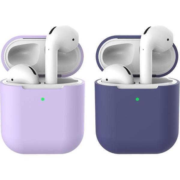 2 beschermhoesjes voor Apple Airpods - Lila & Donker Blauw - Siliconen case geschikt voor Apple Airpods 1 & 2