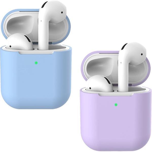 2 beschermhoesjes voor Apple Airpods - Licht Blauw & Lila - Siliconen case geschikt voor Apple Airpods 1 & 2