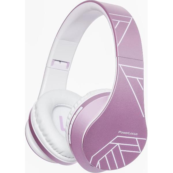 PowerLocus P2 draadloze Over-Ear Koptelefoon Inklapbaar - Bluetooth Hoofdtelefoon - Met microfoon – Wit/Paars