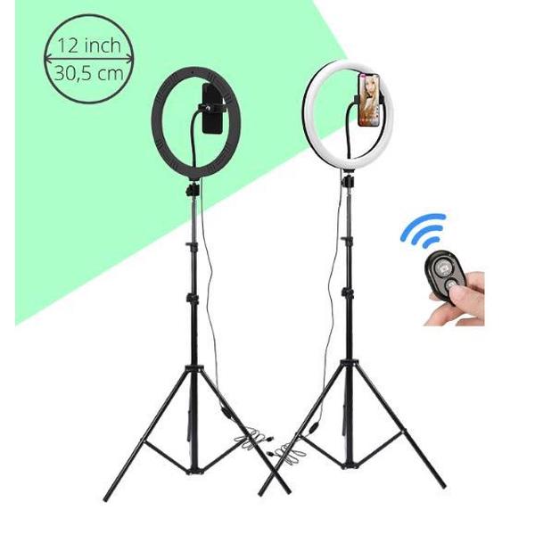 HQ12-N | 12 inch ringlamp (30 cm) met statief tot 160 cm | incl. bluetooth sluiter en plooibare telefoonhouder